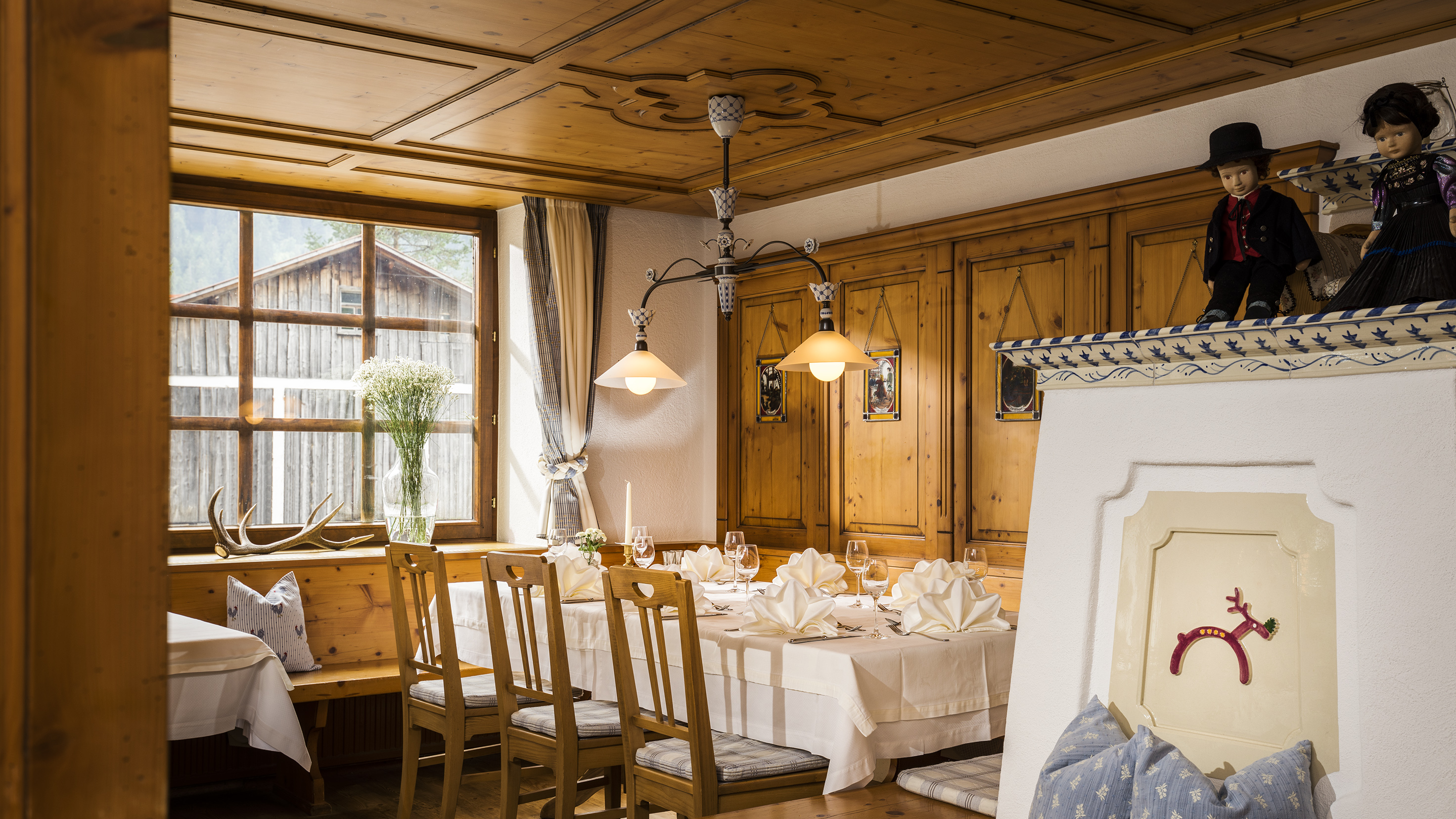 Inside the Hirschen Schoppernau Restaurant Interior view of the restaurant at the Wohlfühlhotel Hirschen in Schoppernau